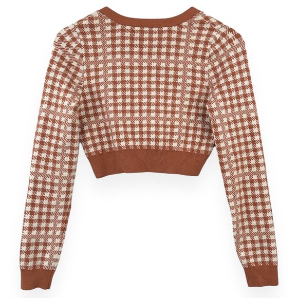 NWT Urban Outfitters Coral Orange "Pamela" Plaid Cardigan Sz S - Picture 4 of 10